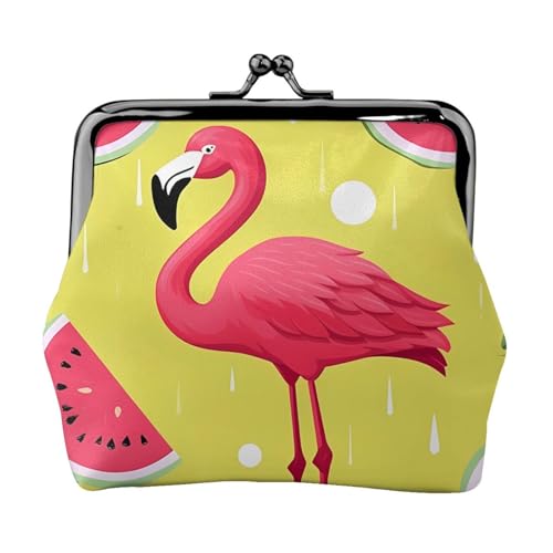 Kleine Geldbörse mit Flamingo und Wassermelone für Frauen, Kiss-Lock-Geldbörse, Leder, niedliche Münzgeldbörse, Mini-Münztasche, Kleingeldbörse Schlüsselhalter von LHDGBNV
