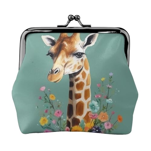 Kleine Geldbörse mit Giraffe mit Blumen, Kiss-Lock-Geldbörse, Leder, niedliche Münzgeldbörse, Mini-Münztasche, Kleingeldbörse Schlüsselhalter von LHDGBNV