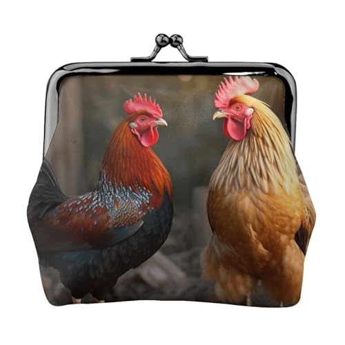 Kleine Geldbörse mit Hahn und Huhn für Frauen, Kiss-Lock-Geldbörse, Leder, niedliche Münzgeldbörse, Mini-Münztasche, Kleingeldbörse, Schlüsselhalter von LHDGBNV
