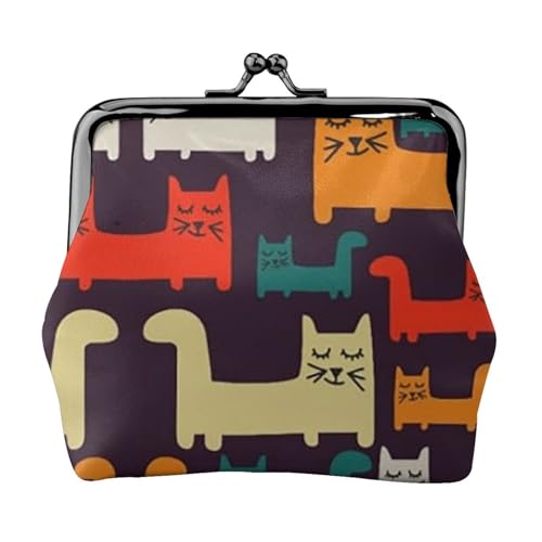 Kleine Geldbörse mit Katzen-Illustration für Frauen, Kiss-Lock-Geldbörse, Leder, niedliche Münzbörse, Mini-Münztasche, Kleingeldbörse, Schlüsselhalter von LHDGBNV