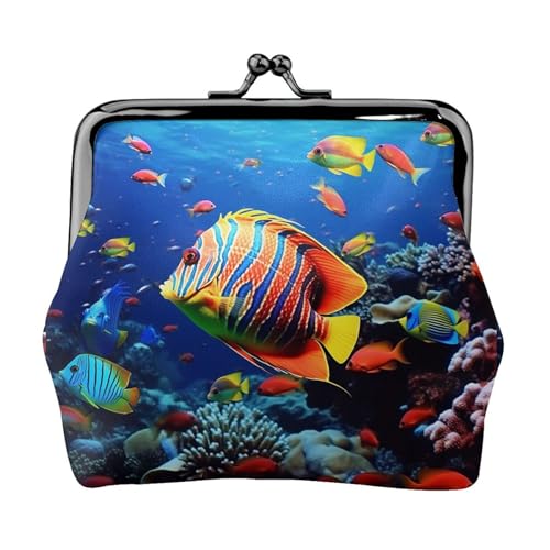 Kleine Geldbörse mit Meeresfischen für Frauen, Kiss-Lock-Geldbörse, Leder, niedliche Münzbörse, Mini-Münztasche, Kleingeldbörse, Schlüsselhalter von LHDGBNV
