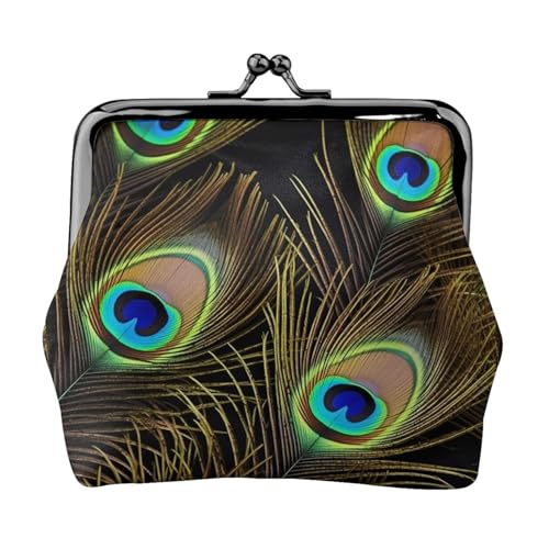 Kleine Geldbörse mit Pfauenfedern, für Damen, Kiss-Lock-Geldbörse, Leder, niedliche Münzbörse, Mini-Münztasche, Kleingeldbörse, Schlüsselhalter von LHDGBNV