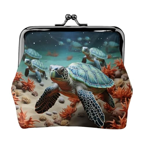 Kleine Geldbörse mit Schildkröten-Seestern, Kiss-Lock-Geldbörse, Leder, niedliche Münzgeldbörse, Mini-Münztasche, Kleingeldbörse Schlüsselhalter von LHDGBNV