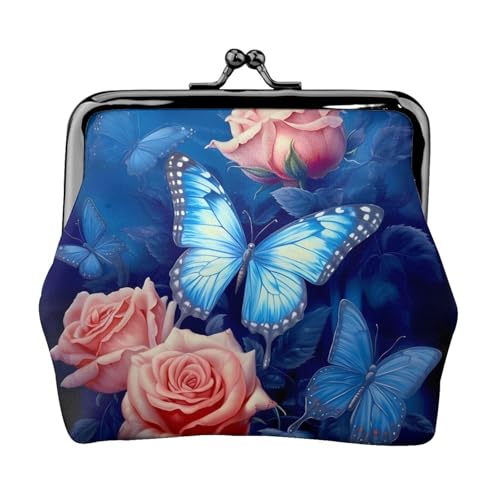 Kleine Geldbörse mit Schmetterlingen auf Rosen, Kiss-Lock-Geldbörse, Leder, niedliche Münzbörse, Mini-Münztasche, Kleingeldbörse, Schlüsselhalter von LHDGBNV