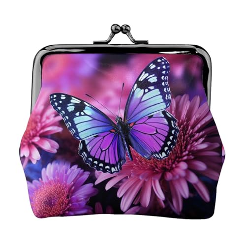 Kleine Geldbörse mit Schmetterlingen und Blumen, für Damen, Kiss-Lock-Geldbörse, Leder, niedliche Münzbörse, Mini-Münztasche, Kleingeldtasche, Schlüsselhalter, Violett von LHDGBNV