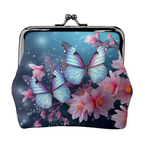 Kleine Geldbörse mit Schmetterlingsblüten für Frauen, Kiss-Lock-Geldbörse, Leder, niedliche Münzbörse, Mini-Münztasche, Kleingeldbörse, Schlüsselhalter von LHDGBNV