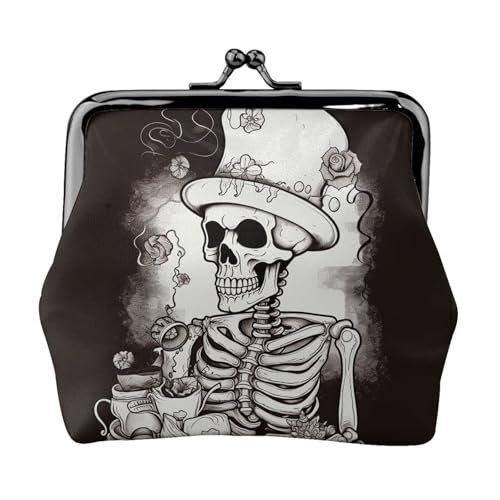 Kleine Geldbörse mit Skelettkoch, für Damen, Kiss-Lock-Geldbörse, Leder, niedliche Münzgeldbörse, Mini-Münztasche, Kleingeldbörse, Schlüsselhalter von LHDGBNV