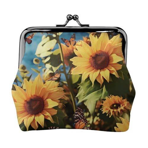 Kleine Geldbörse mit Sonnenblumen und Schmetterlingen, Kiss-Lock-Geldbörse, Leder, niedliche Münzgeldbörse, Mini-Münztasche, Kleingeldbörse Schlüsselhalter von LHDGBNV