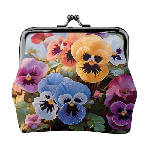 Kleine Geldbörse mit Stiefmütterchen-Blumen, Kiss-Lock-Geldbörse, Leder, niedliche Münzgeldbörse, Mini-Münztasche, Kleingeldbörse, Schlüsselhalter von LHDGBNV