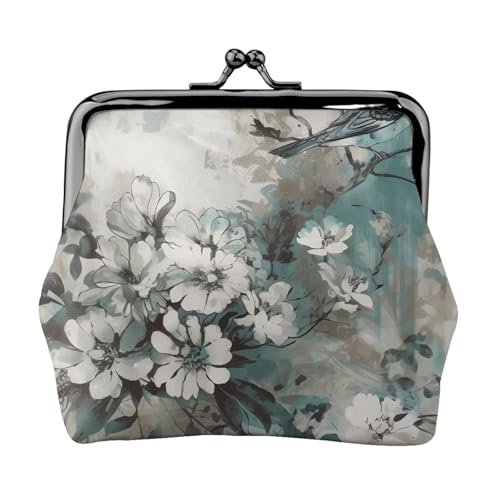 Kleine Geldbörse mit bemaltem Blumenmuster, für Damen, Kiss-Lock-Geldbörse, Leder, niedliche Münzgeldbörse, Mini-Münztasche, Kleingeldbörse, Schlüsselhalter von LHDGBNV