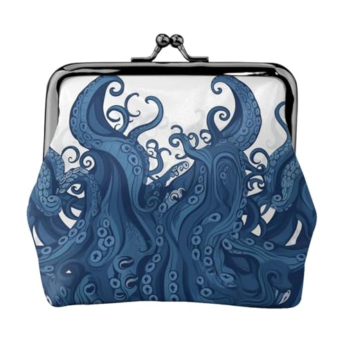 Kleine Geldbörse mit blauen Tentakeln für Damen, Kiss-Lock-Geldbörse, Leder, niedliche Münzgeldbörse, Mini-Münztasche, Kleingeldbörse, Schlüsselhalter von LHDGBNV
