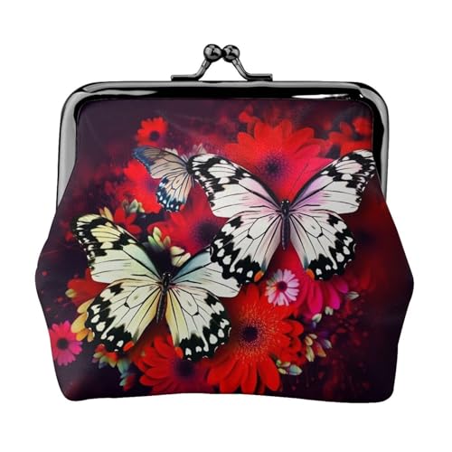 Kleine Geldbörse mit bunten Blumen und Schmetterlingen, für Damen, Kiss-Lock-Geldbörse, Leder, niedliche Münzgeldbörse, Mini-Münztasche, Kleingeldtasche, Schlüsselhalter von LHDGBNV