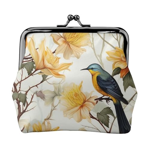 Kleine Geldbörse mit gelben Blumen und Vögeln für Frauen, Kiss-Lock-Geldbörse, Leder, niedliche Münzgeldbörse, Mini-Münztasche, Kleingeldbörse, Schlüsselhalter Kleine Geldbörse mit gelben Blumen und Vögeln für Frauen, Kiss-Lock-Geldbörse, Leder, niedliche Münzgeldbörse, Mini-Münztasche, Kleingeldbörse, Schlüsselhalter von LHDGBNV