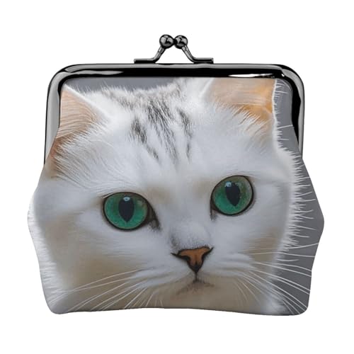Kleine Geldbörse mit niedlicher weißer Katze, Kiss-Lock-Geldbörse, Leder, niedliche Münzgeldbörse, Mini-Münztasche, Kleingeldbörse, Schlüsselhalter von LHDGBNV
