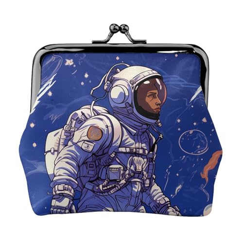Kleine Geldbörse mit schwarzem Astronaut auf blauem Hintergrund, Kiss-Lock-Geldbörse, Leder, niedliche Münzgeldbörse, Mini-Münztasche, Kleingeldbörse Schlüsselhalter von LHDGBNV