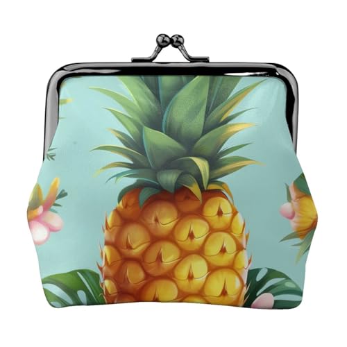 Kleine Geldbörse mit tropischer Ananas-Motiv für Frauen, Kiss-Lock-Geldbörse, Leder, niedliche Münzgeldbörse, Mini-Münztasche, Kleingeldbörse, Schlüsselhalter von LHDGBNV