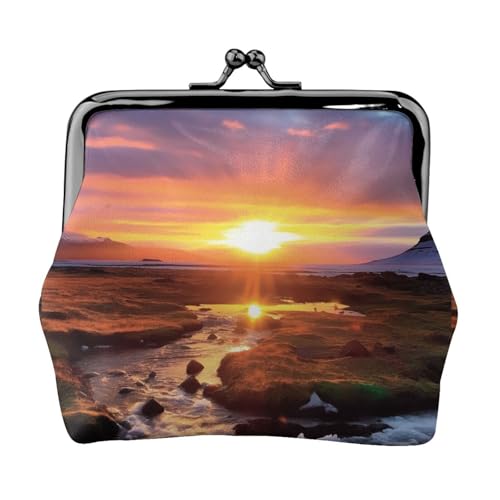 Kleine Münzbörse für Damen, Motiv: Island-Sonnenuntergang, Kiss-Lock-Geldbörse, Leder, niedliche Münzgeldbörse, Mini-Münztasche, Kleingeldbörse, Schlüsselhalter von LHDGBNV