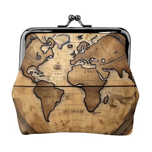 Kleine Münzbörse mit Weltkugel für Frauen, Kiss-Lock-Geldbörse, Leder, niedliche Münzgeldbörse, Mini-Münztasche, Kleingeldbörse, Schlüsselhalter von LHDGBNV