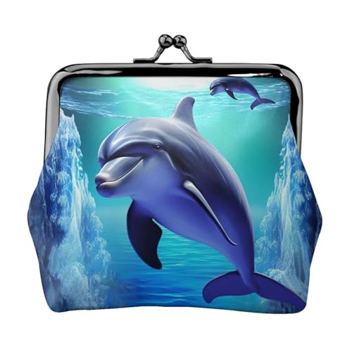 Kleines Delfin-Münzgeldbörse für Damen, Kiss-Lock-Geldbörse, Leder, niedliche Münzgeldbörse, Mini-Münztasche, Kleingeldbörse, Schlüsselhalter von LHDGBNV