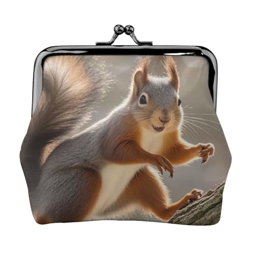 Kleines Eichhörnchen-Münzgeldbörse für Damen, Kiss-Lock-Geldbörse, Leder, niedliche Münzgeldbörse, Mini-Münztasche, Kleingeldbörse, Schlüsselhalter von LHDGBNV