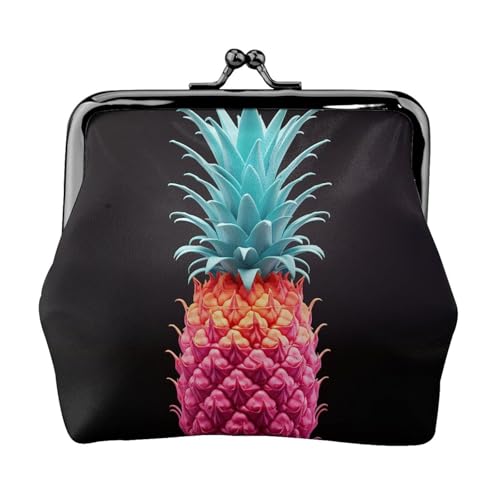Kleines Münzfach mit farbiger Ananas-Motiv für Damen, Kiss-Lock-Geldbörse, Leder, niedliche Münzgeldbörse, Mini-Münztasche, Kleingeldtasche, Schlüsselhalter von LHDGBNV