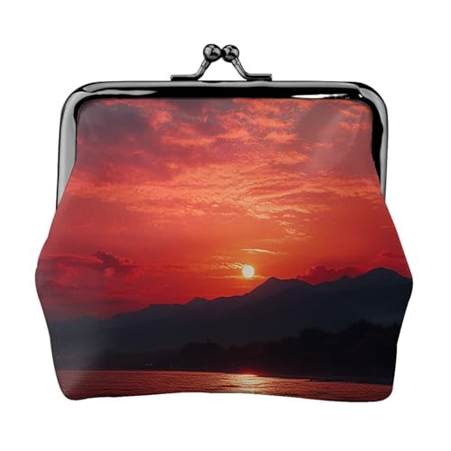 Kleines Münzgeldbörse für Damen, Motiv: Feuriger roter Sonnenuntergang, Kiss-Lock-Geldbörse, Leder, niedliche Münzgeldbörse, Mini-Münztasche, Kleingeldtasche, Schlüsselhalter Kleines Münzgeldbörse für Damen, Motiv: Feuriger roter Sonnenuntergang, Kiss-Lock-Geldbörse, Leder, niedliche Münzgeldbörse, Mini-Münztasche, Kleingeldtasche, Schlüsselhalter von LHDGBNV