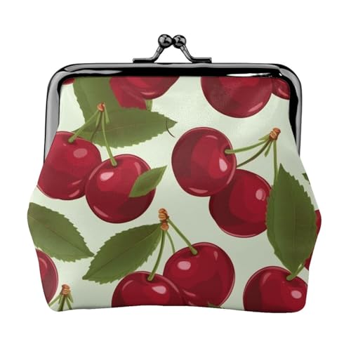 Kleines Portemonnaie für Damen, Kirschfrucht, Kiss-Lock-Geldbörse, Leder, niedliche Münzgeldbörse, Mini-Münztasche, Kleingeldbörse, Schlüsselhalter von LHDGBNV