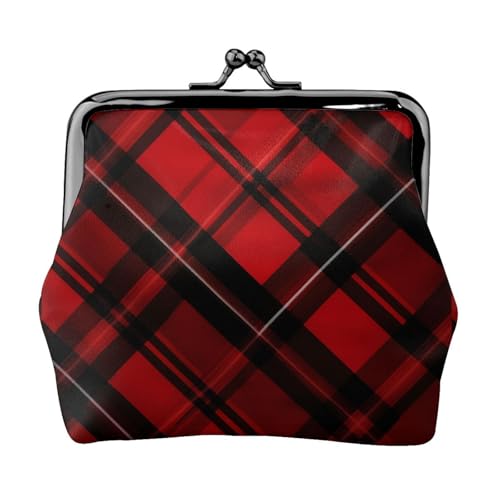 Kleines Portemonnaie für Damen, Kiss-Lock-Geldbörse, Leder, niedliches Münzfach, Kleingeldtasche, Schlüsselhalter, Rot und Schwarz von LHDGBNV