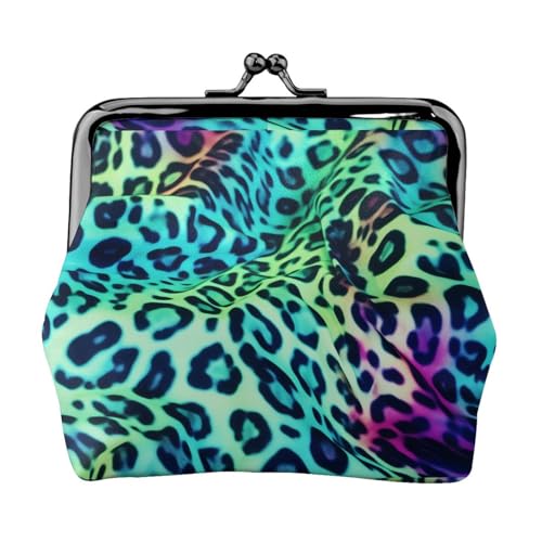 Kleines Portemonnaie für Damen, Leopardenmuster, Leder, niedliches Münzfach, Kleingeldtasche, Schlüsselhalter, Grün von LHDGBNV