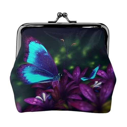 Kleines Portemonnaie für Damen, Motiv: Blume, Schmetterling, Blau, Lila, Leder, niedliches Münzfach, Kleingeldtasche, Schlüsselhalter Kleines Portemonnaie für Damen, Motiv: Blume, Schmetterling, Blau, Lila, Leder, niedliches Münzfach, Kleingeldtasche, Schlüsselhalter von LHDGBNV