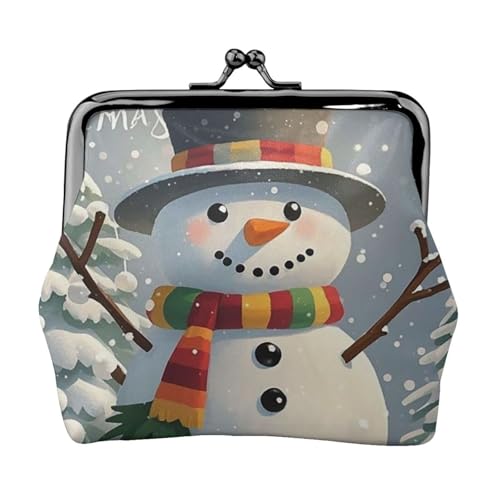 Kleines Portemonnaie für Damen, Motiv: Frohe Weihnachten, Schneemann, Kiss-Lock-Geldbörse, Leder, niedliche Münzgeldbörse, Mini-Münztasche, Kleingeldtasche, Schlüsselhalter von LHDGBNV