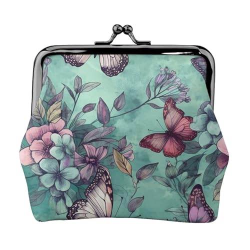 Kleines Portemonnaie für Damen, Motiv: Schmetterling, Minzgrün, Leder, niedliche Münztasche, Kleingeldtasche, Schlüsselhalter von LHDGBNV