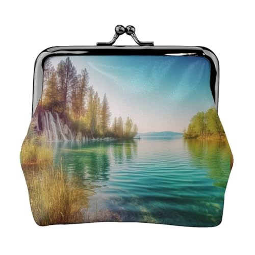 Kleines Portemonnaie für Damen, Motiv: sauberes Wasser und Seelenlandschaft, Kiss-Lock-Geldbörse, Leder, niedliche Münzgeldbörse, Mini-Münztasche, Kleingeldbörse, Schlüsselhalter von LHDGBNV