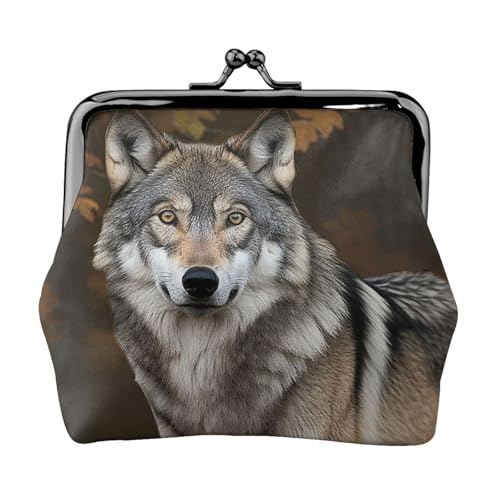Kleines Portemonnaie für Damen, Motiv: wilder Wilder, grauer Wolf, Kiss-Lock-Geldbörse, Leder, niedliche Münzgeldbörse, Mini-Münztasche, Kleingeldtasche, Schlüsselhalter von LHDGBNV