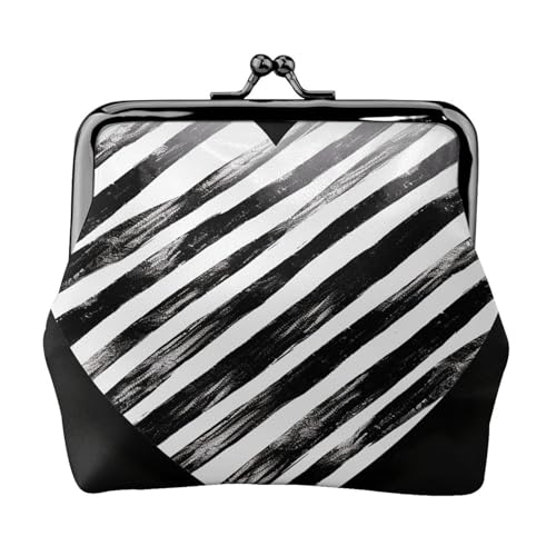 Kleines Portemonnaie für Damen, Schwarz und Weiß gestreift, Herzform, Kiss-Lock-Geldbörse, Leder, niedliche Münzgeldbörse, Mini-Münztasche, Kleingeldtasche, Schlüsselhalter Kleines Portemonnaie für Damen, Schwarz und Weiß gestreift, Herzform, Kiss-Lock-Geldbörse, Leder, niedliche Münzgeldbörse, Mini-Münztasche, Kleingeldtasche, Schlüsselhalter von LHDGBNV