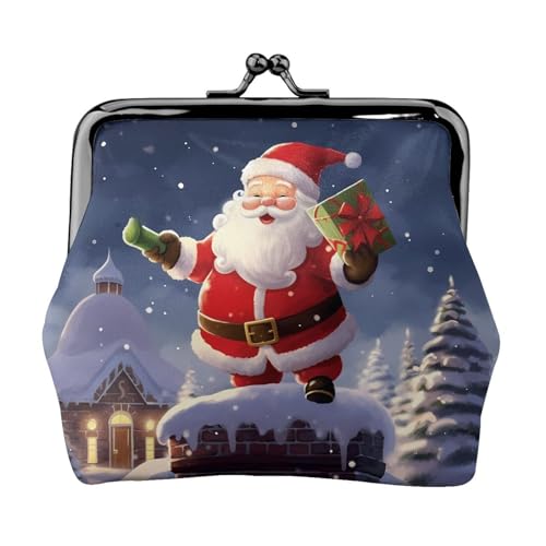Kleines Portemonnaie mit Aufschrift "Merry Christmas" für Damen, Kiss-Lock-Geldbörse, Leder, niedliche Münzgeldbörse, Mini-Münztasche, Kleingeldtasche, Schlüsselhalter von LHDGBNV