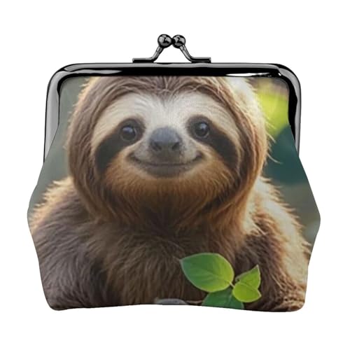 Kleines Portemonnaie mit Faultiermotiv für Frauen, Kiss-Lock-Geldbörse, Leder, niedliche Münzgeldbörse, Mini-Münztasche, Kleingeldtasche, Schlüsselhalter von LHDGBNV