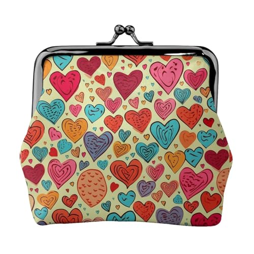 Kleines Portemonnaie mit buntem Herzmuster für Damen, Kiss-Lock-Geldbörse, Leder, niedliche Münzgeldbörse, Mini-Münztasche, Kleingeldtasche, Schlüsselhalter von LHDGBNV