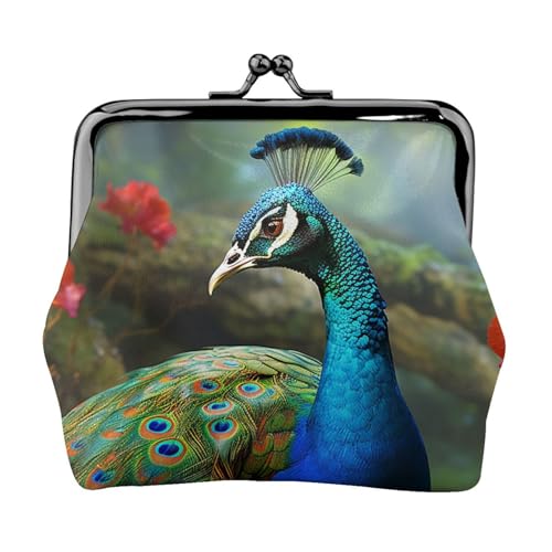 Kleines Portemonnaie mit buntem Pfau, für Damen, Kiss-Lock-Geldbörse, Leder, niedliche Münzbörse, Mini-Münztasche, Kleingeldtasche, Schlüsselhalter von LHDGBNV