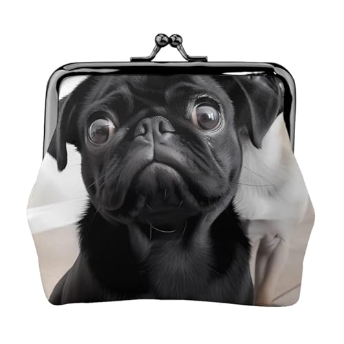 Kleines Portemonnaie mit niedlichem Mops-Motiv, für Damen, Leder, niedliche Münztasche, Kleingeldtasche, Schlüsselhalter von LHDGBNV