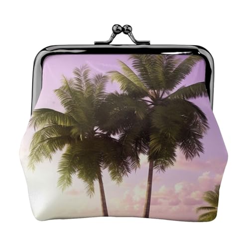 Kleines Portemonnaie mit tropischem Baum, für Damen, Kiss-Lock-Geldbörse, Leder, niedliche Münzbörse, Mini-Münztasche, Kleingeldbörse, Schlüsselhalter von LHDGBNV