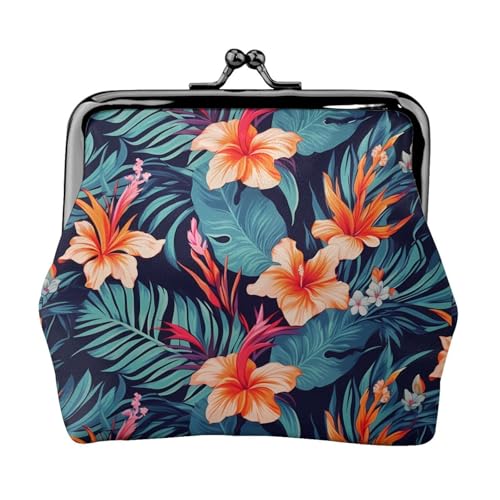Kleines Portemonnaie mit tropischer Blume, Hawaii, für Damen, Kiss-Lock-Geldbörse, Leder, niedliche Münzgeldbörse, Mini-Münztasche, Kleingeldbörse, Schlüsselhalter von LHDGBNV