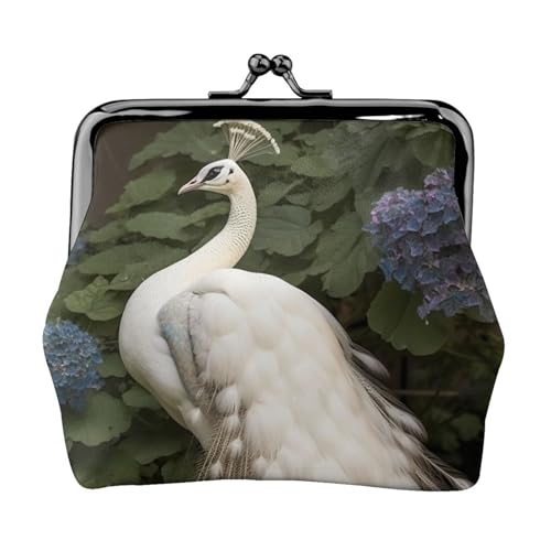 Kleines Portemonnaie mit weißem Pfau, für Damen, Kiss-Lock-Geldbörse, Leder, niedliche Münzgeldbörse, Mini-Münztasche, Kleingeldbörse, Schlüsselhalter von LHDGBNV