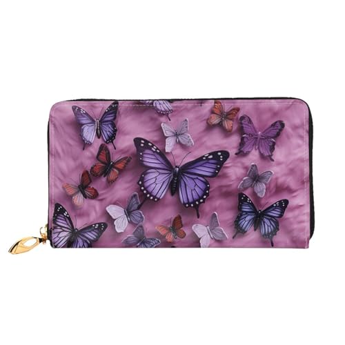 LHDGBNV All Butterflies Are On Purple Background Leather Wallets For Women Waterproof Zip Around Clutch Purses Large Credit Card Holder With Phone Holder Ladies Travel Coin Purse, Black, One Size von LHDGBNV