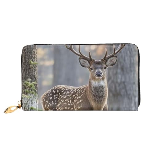 LHDGBNV Camouflage Hirsch Leder Geldbörsen für Frauen Wasserdicht Reißverschluss Rund Clutch Geldbörsen Groß Kreditkartenhalter mit Handyhalter Damen Reise Münzgeldbörse Schwarz Einheitsgröße Casual von LHDGBNV