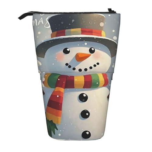 LHDGBNV Frohe Weihnachten Schneemann Teleskop-Federmäppchen, niedlicher Ständer, Federmäppchen, Pop-Up-Stifthalter, Kosmetiktasche, Schreibtisch-Schreibwaren-Etui für Bürobedarf von LHDGBNV