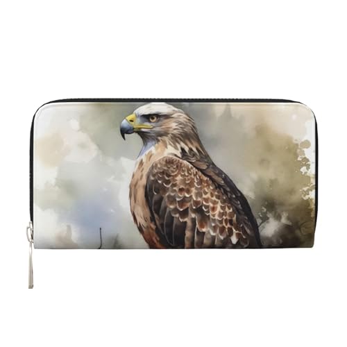 LHDGBNV Geldbörse aus PU-Leder für Damen und Mädchen, mit Reißverschluss, Kreditkartenhalter, Aquarell von Hawk, lange Geldbörse, Clutch, wasserdicht, Reisehandtasche von LHDGBNV