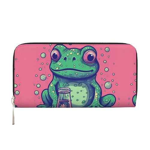 LHDGBNV Geldbörse aus PU-Leder für Damen und Mädchen, mit Reißverschluss, Kreditkartenhalter, Frosch, der auf die Flasche starrt, lange Geldbörse, Clutch, Geldbörse, wasserdicht, Reisehandtasche LHDGBNV Geldbörse aus PU-Leder für Damen und Mädchen, mit Reißverschluss, Kreditkartenhalter, Frosch, der auf die Flasche starrt, lange Geldbörse, Clutch, Geldbörse, wasserdicht, Reisehandtasche von LHDGBNV
