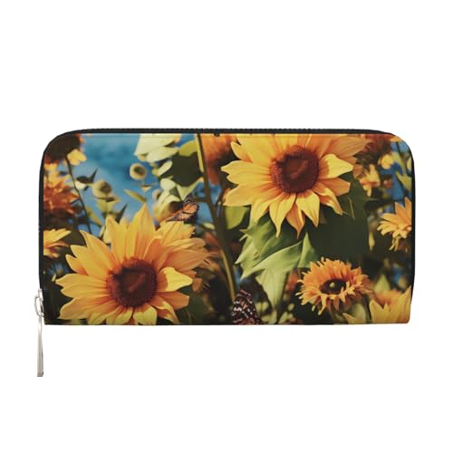 LHDGBNV Geldbörse aus PU-Leder für Damen und Mädchen, mit Reißverschluss, Kreditkartenhalter, Sonnenblumen und Schmetterlinge, lange Geldbörse, Clutch, wasserdicht, Reisehandtasche LHDGBNV Geldbörse aus PU-Leder für Damen und Mädchen, mit Reißverschluss, Kreditkartenhalter, Sonnenblumen und Schmetterlinge, lange Geldbörse, Clutch, wasserdicht, Reisehandtasche von LHDGBNV