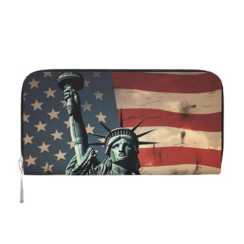 LHDGBNV Geldbörse aus PU-Leder für Damen und Mädchen, mit Reißverschluss, Kreditkartenhalter, Statue, amerikanische Flagge, lange Geldbörse, Clutch, wasserdicht, Reisehandtasche LHDGBNV Geldbörse aus PU-Leder für Damen und Mädchen, mit Reißverschluss, Kreditkartenhalter, Statue, amerikanische Flagge, lange Geldbörse, Clutch, wasserdicht, Reisehandtasche von LHDGBNV